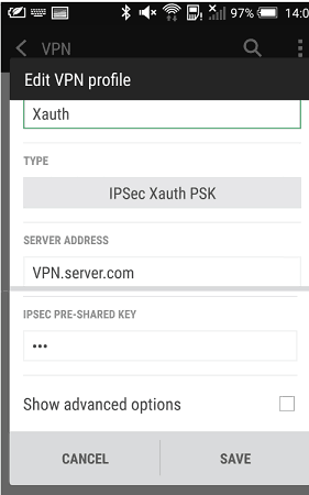 a screenshot of Android VPN profile